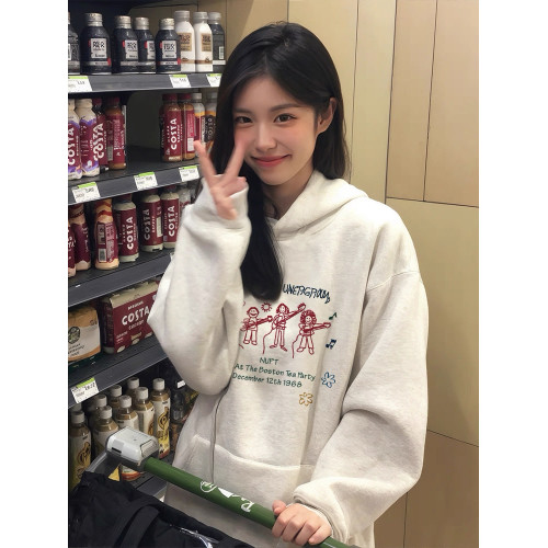 白灰色連帽衛衣女春秋款2025新款爆款長袖外套加絨加厚秋冬上衣 白灰色連帽衛衣女春秋款2025新款爆款長袖外套加絨加厚秋冬上衣