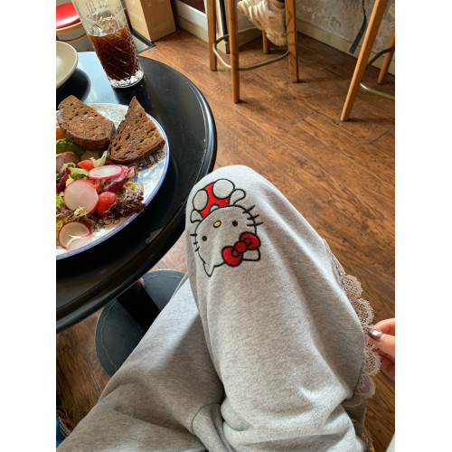 落落狷介褲子寬松bf慵懶風灰色刺綉蕾絲衛褲女2025早秋新款松緊腰