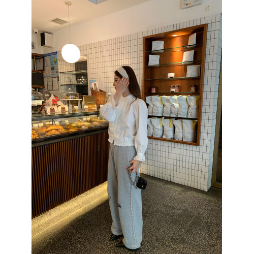 落落狷介褲子寬松bf慵懶風灰色刺綉蕾絲衛褲女2025早秋新款松緊腰