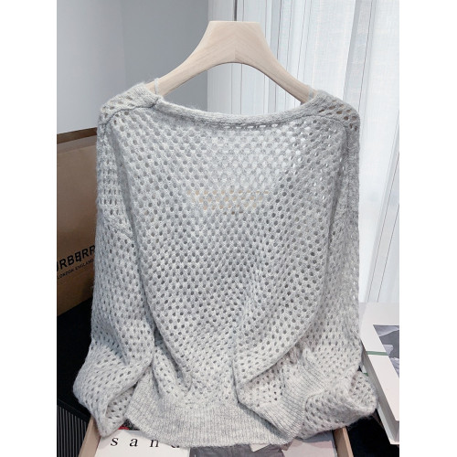 咖色薄紗鏤空針織罩衫女早秋美拉德毛衣漂亮巨好看上衣吊帶兩件套