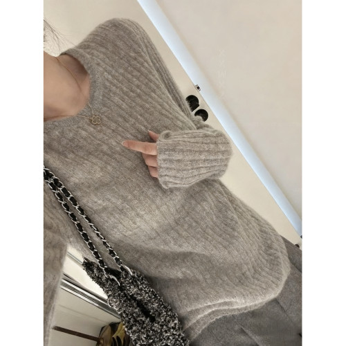 韓國東大門早秋新款簡約日常休閒顯瘦圓領時尚百搭雲朵毛針織上衣