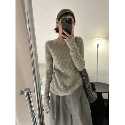 韓國東大門早秋新款簡約日常休閒顯瘦圓領時尚百搭雲朵毛針織上衣