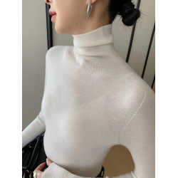 鄂爾多斯市秋冬羊絨衫女堆堆領修身羊毛打底衫薄款內搭高領毛衣女