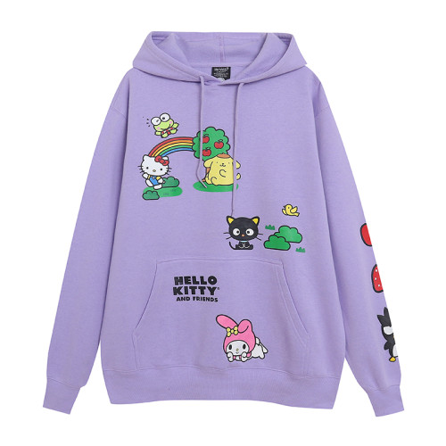 春秋季卡通動漫印花連帽套頭衛衣女大碼薄絨寬松減齡口袋帽衫 春秋季卡通動漫印花連帽套頭衛衣女大碼薄絨寬松減齡口袋帽衫