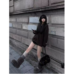 美式復古連帽毛衣女秋冬十字架雙拉鍊針織衫寬松長袖美拉德外套潮