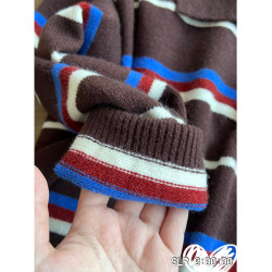 韓系復古設計感條紋撞色長袖毛衣女秋冬休閒百搭polo領針織衫上衣