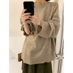 大7女裝M12625秋冬韓版寬松大碼胖mm慵懶松弛風百搭純色圓領毛衣