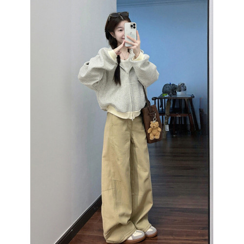 韓系慵懶風條紋拉鍊連帽衛衣外套女2025新款秋冬百搭顯瘦開衫上衣 韓系慵懶風條紋拉鍊連帽衛衣外套女2025新款秋冬百搭顯瘦開衫上衣