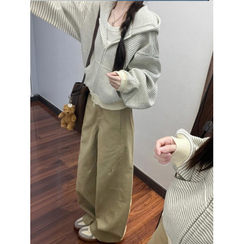韓系慵懶風條紋拉鍊連帽衛衣外套女2025新款秋冬百搭顯瘦開衫上衣 韓系慵懶風條紋拉鍊連帽衛衣外套女2025新款秋冬百搭顯瘦開衫上衣