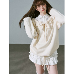 LOST FOREST杏花 甜美少女風顯瘦針織抽繩套頭寬松毛織衛衣新品冬