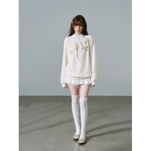 LOST FOREST杏花 甜美少女風顯瘦針織抽繩套頭寬松毛織衛衣新品冬 LOST FOREST杏花 甜美少女風顯瘦針織抽繩套頭寬松毛織衛衣新品冬