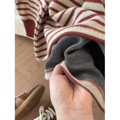 韓系設計感拼接紅灰色條紋圓領衛衣女秋冬寬松軟糯加厚長袖上衣 韓系設計感拼接紅灰色條紋圓領衛衣女秋冬寬松軟糯加厚長袖上衣