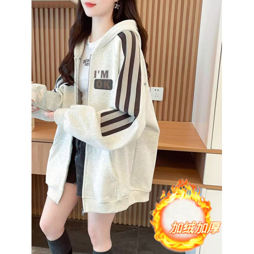加絨加厚慵懶風字母開衫衛衣女秋冬新款寬松大碼洋氣小衆連帽外套 加絨加厚慵懶風字母開衫衛衣女秋冬新款寬松大碼洋氣小衆連帽外套