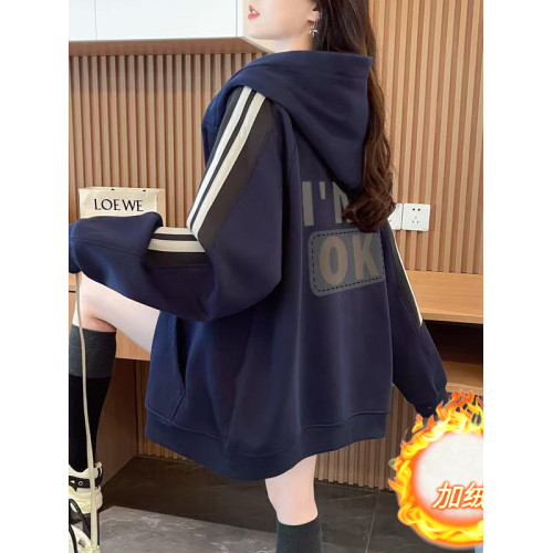 加絨加厚慵懶風字母開衫衛衣女秋冬新款寬松大碼洋氣小衆連帽外套 加絨加厚慵懶風字母開衫衛衣女秋冬新款寬松大碼洋氣小衆連帽外套