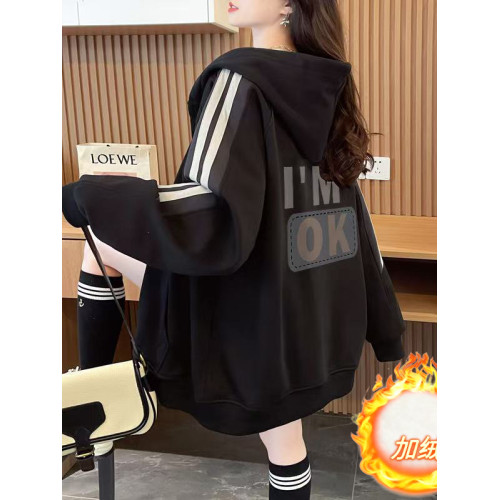 加絨加厚慵懶風字母開衫衛衣女秋冬新款寬松大碼洋氣小衆連帽外套 加絨加厚慵懶風字母開衫衛衣女秋冬新款寬松大碼洋氣小衆連帽外套