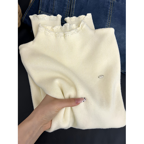 兩件套蕾絲半高領針織打底衫內搭毛衣女秋冬新款韓系坎肩馬甲背心 兩件套蕾絲半高領針織打底衫內搭毛衣女秋冬新款韓系坎肩馬甲背心