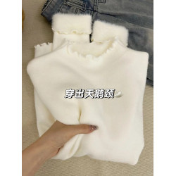 半高領木耳邊加絨內搭毛衣女秋冬新款修身軟糯一體絨打底衫上衣厚