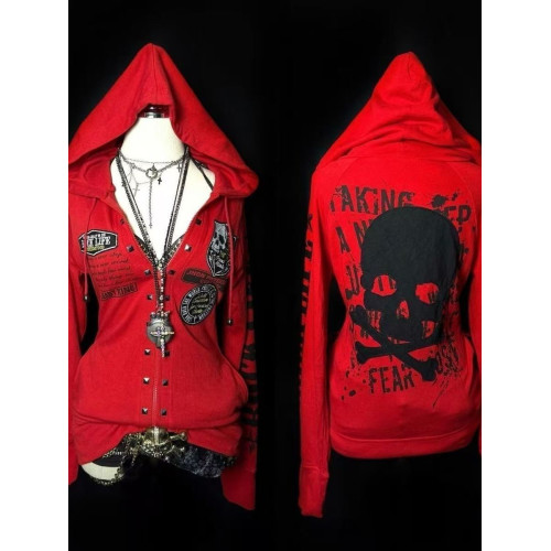 亞文化龐克搖滾暗黑澁穀原宿辣妹長袖衛衣外套骷髏字母收腰開衫 亞文化龐克搖滾暗黑澁穀原宿辣妹長袖衛衣外套骷髏字母收腰開衫