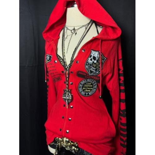 亞文化龐克搖滾暗黑澁穀原宿辣妹長袖衛衣外套骷髏字母收腰開衫 亞文化龐克搖滾暗黑澁穀原宿辣妹長袖衛衣外套骷髏字母收腰開衫