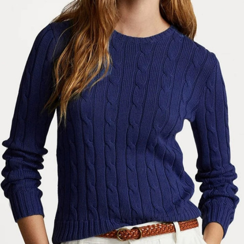 妞妞家秋季新品女士純棉圓領復古麻花長袖經典百搭套頭毛衣8590