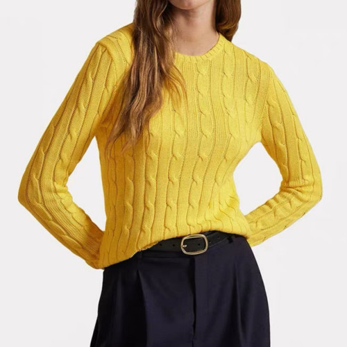 妞妞家秋季新品女士純棉圓領復古麻花長袖經典百搭套頭毛衣8590