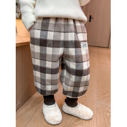 女小童加絨格子褲秋冬款女寶寶洋氣保暖長褲冬裝兒童一體絨休閒褲
