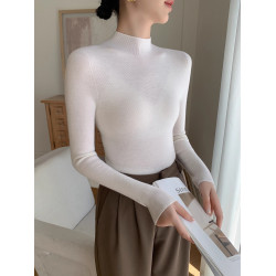 鄂爾多斯市羊絨衫女半高領修身顯瘦秋冬細羊毛打底衫薄款內搭毛衣