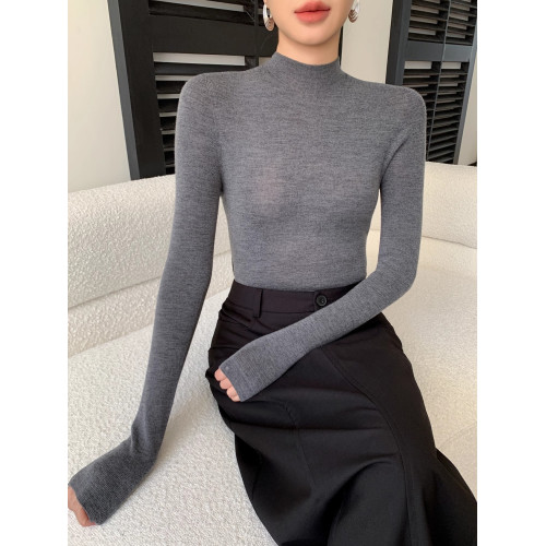 鄂爾多斯市羊絨衫女半高領修身顯瘦秋冬細羊毛打底衫薄款內搭毛衣