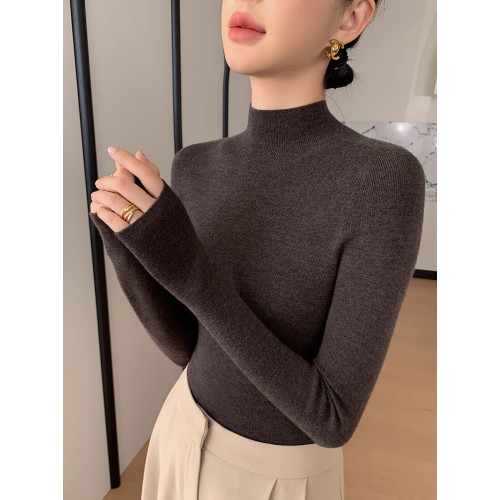 鄂爾多斯市羊絨衫女半高領修身顯瘦秋冬細羊毛打底衫薄款內搭毛衣