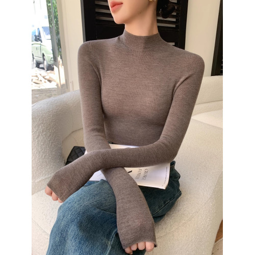 鄂爾多斯市羊絨衫女半高領修身顯瘦秋冬細羊毛打底衫薄款內搭毛衣