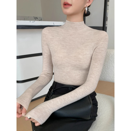 鄂爾多斯市羊絨衫女半高領修身顯瘦秋冬細羊毛打底衫薄款內搭毛衣