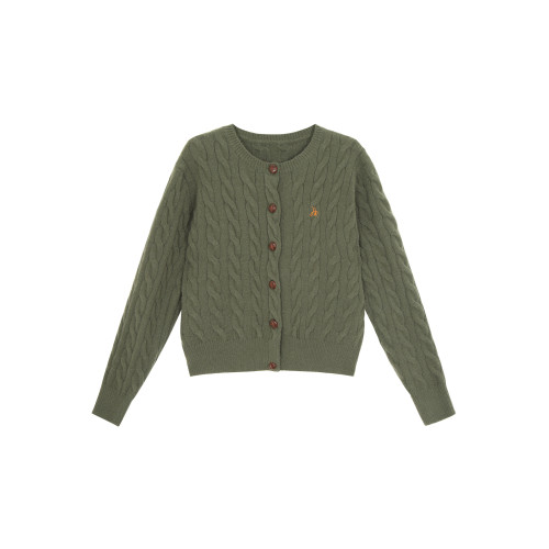 紅人館針織開衫女秋季穿搭2025新款韓系長袖上衣綠色寬鬆毛衣外套