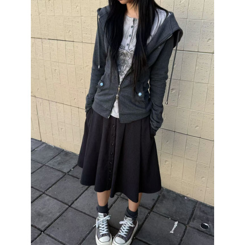 Steam Fish【隂雨の廓】復古連帽衛衣外套古早女秋冬通勤收腰上衣 Steam Fish【隂雨の廓】復古連帽衛衣外套古早女秋冬通勤收腰上衣