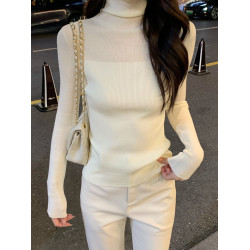 坤總KUN【白晝】羊毛針織打底衫女秋冬白色毛衣修身內搭上衣新款