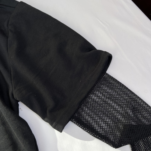 亞文化重工毛圈高克重男女春秋款假兩件寬松休閒百搭連帽網紗袖 亞文化重工毛圈高克重男女春秋款假兩件寬松休閒百搭連帽網紗袖