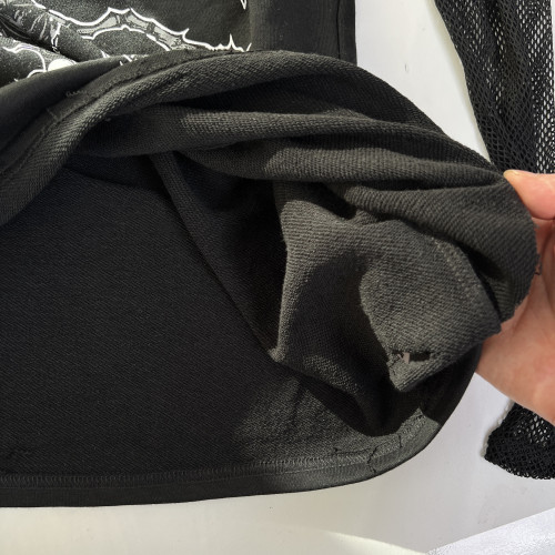 亞文化重工毛圈高克重男女春秋款假兩件寬松休閒百搭連帽網紗袖 亞文化重工毛圈高克重男女春秋款假兩件寬松休閒百搭連帽網紗袖