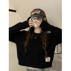 韓系軟糯針織衫女秋冬新款寬松慵懶風內搭小個子毛衣圓領白色上衣