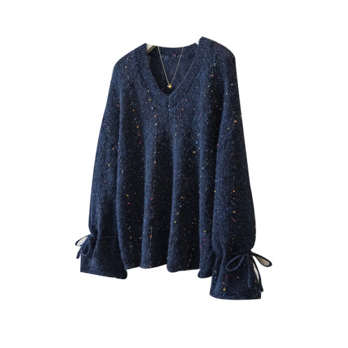 2025新款爆款藏藍色彩點長袖毛衣大碼女裝胖mm秋季遮肚針織衫上衣 2025新款爆款藏藍色彩點長袖毛衣大碼女裝胖mm秋季遮肚針織衫上衣