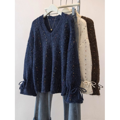 2025新款爆款藏藍色彩點長袖毛衣大碼女裝胖mm秋季遮肚針織衫上衣 2025新款爆款藏藍色彩點長袖毛衣大碼女裝胖mm秋季遮肚針織衫上衣