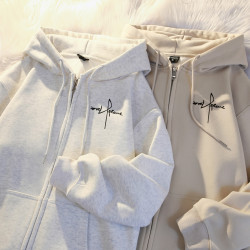 美式復古連帽衛衣女秋冬2025新款加絨加厚oversize小個子開衫外套