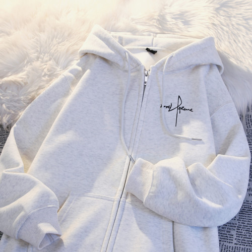 美式復古連帽衛衣女秋冬2025新款加絨加厚oversize小個子開衫外套 美式復古連帽衛衣女秋冬2025新款加絨加厚oversize小個子開衫外套