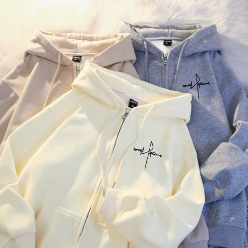 美式復古連帽衛衣女秋冬2025新款加絨加厚oversize小個子開衫外套 美式復古連帽衛衣女秋冬2025新款加絨加厚oversize小個子開衫外套