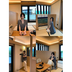 woppei秋冬優雅松弛全羊毛針織套裝假兩件式披肩上衣高腰包臀半裙