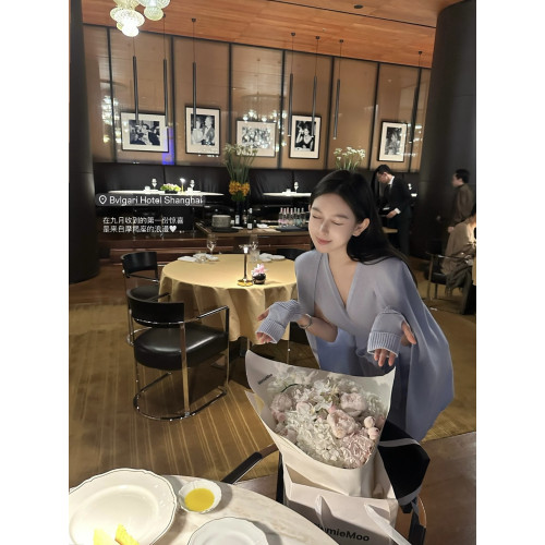 woppei秋冬優雅松弛全羊毛針織套裝假兩件式披肩上衣高腰包臀半裙