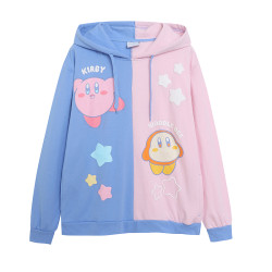 春秋季多巴胺減齡卡通字母印花連帽衛衣女士寬松大版帽衫拼色