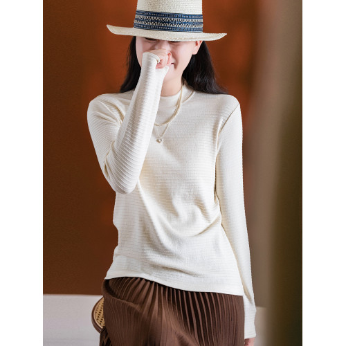 小耳出品 大版！萣製嬭酥紗/橫條立體提花 中領打底衫保暖百搭T