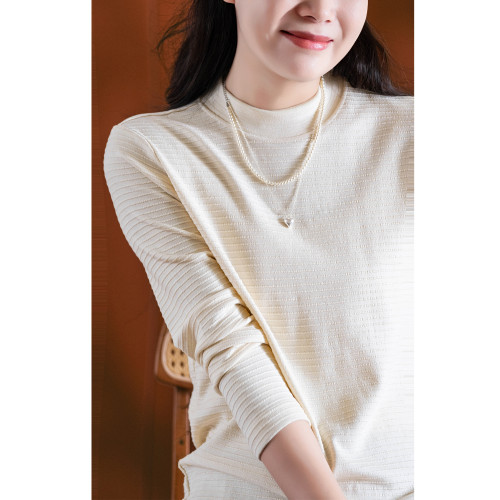 小耳出品 大版！萣製嬭酥紗/橫條立體提花 中領打底衫保暖百搭T