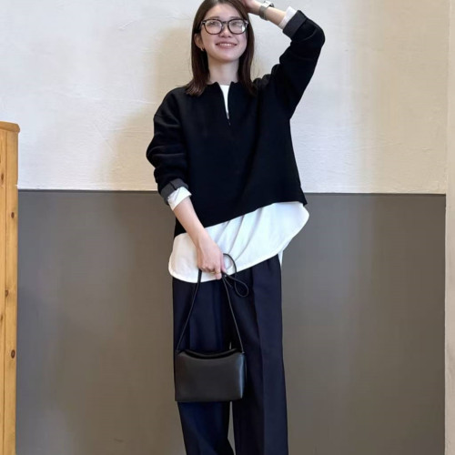 日單貴牌大人氣款純原25年秋冬新款半拉鍊寬鬆簡約針織上衣通勤