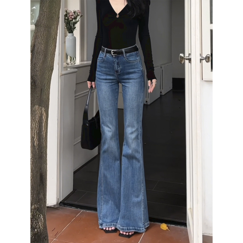 復古藍微喇牛仔褲女2025秋季新款寬松顯瘦彈力喇叭馬蹄拖地長褲子 復古藍微喇牛仔褲女2025秋季新款寬松顯瘦彈力喇叭馬蹄拖地長褲子