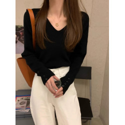 2025早秋新款套頭內搭寬松百搭顯瘦V領毛衣長袖針織打底衫女上衣